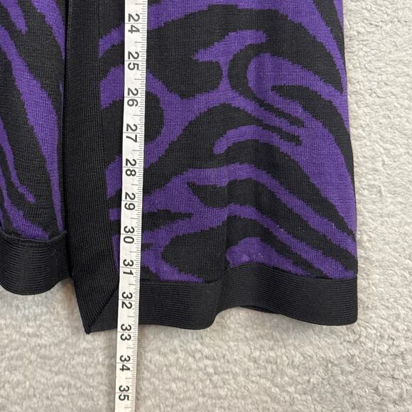 Chico's Silk Cardigan Sweater Open Front Sleeveless Black Purple Zebra SZ 2 (L) - Picture 5 of 7